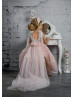 Pink Floral Lace Tulle Dreamy Flower Girl Dress With Train